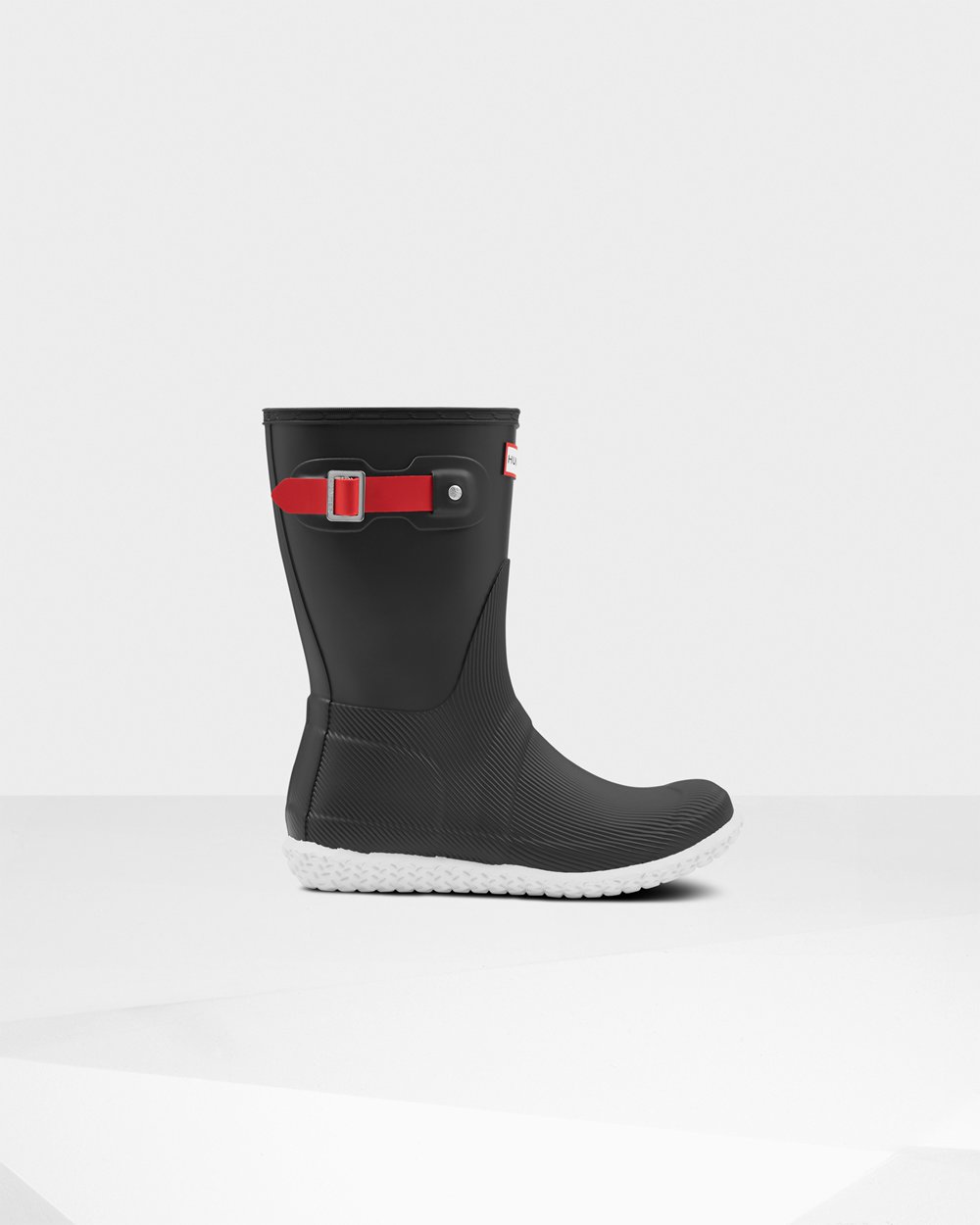 Womens Short Rain Boots - Hunter Original Flat Heel Calendar Sole (52TVQSYLC) - Black/Red